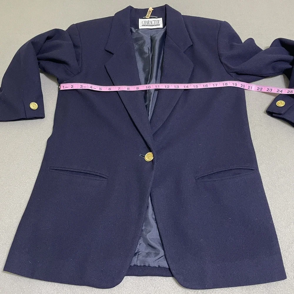 Vtg Womens WOOL BLAZER JACKET Gold Accent Buttons Preppy 90s Academic‎ Navy Sz 8